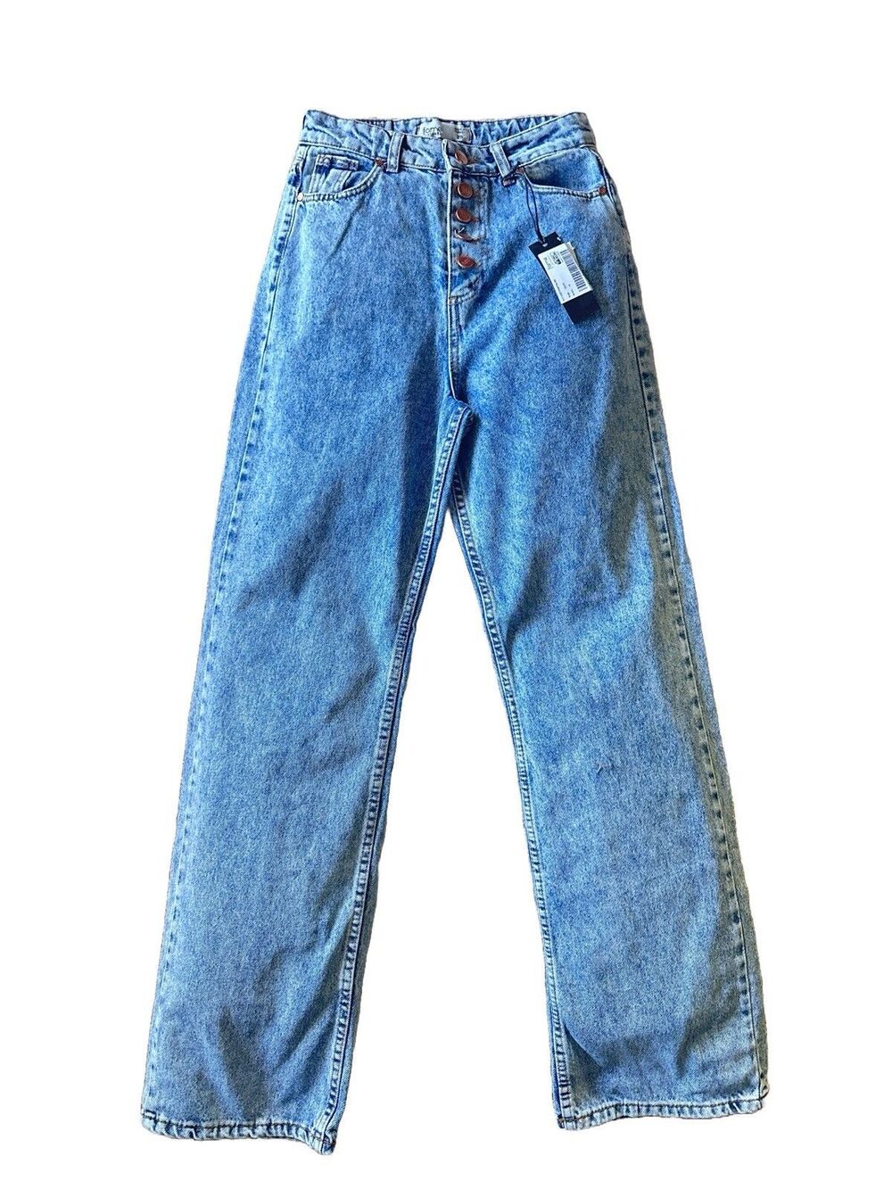 NWT Fame Istanbul Jeans Women's 29 (28" Waist) Button Fly Wide Bottoms Acid Wash